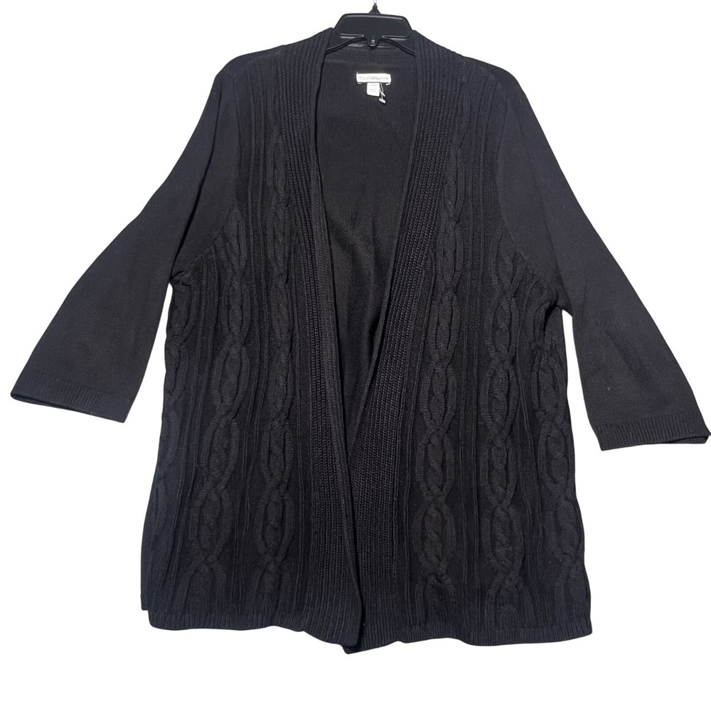 Croft & Barrow Women's 1X Plus Black Cable Knit Open Cardigan Sweater 3/4 Sleeve - Picture 1 of 7